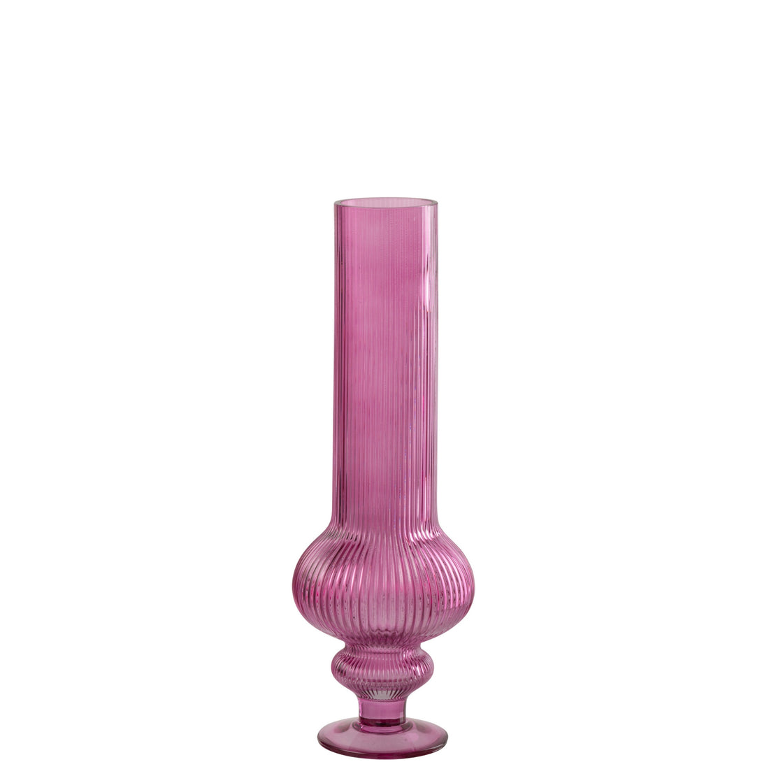 Jarrón Ada de vidrio acanalado fucsia mediano J-Line