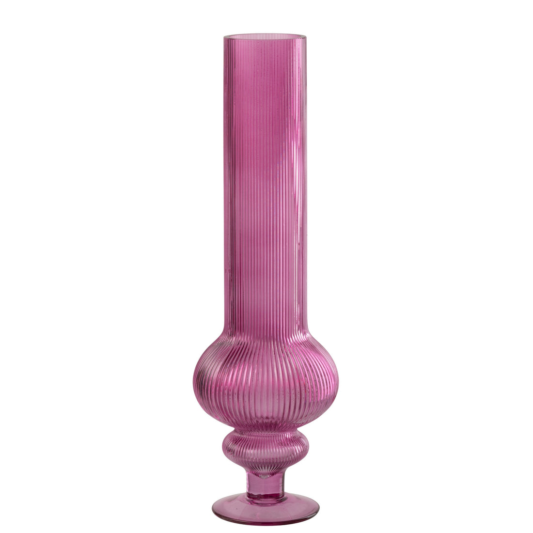 Jarrón Ada de vidrio acanalado fucsia grande J-Line