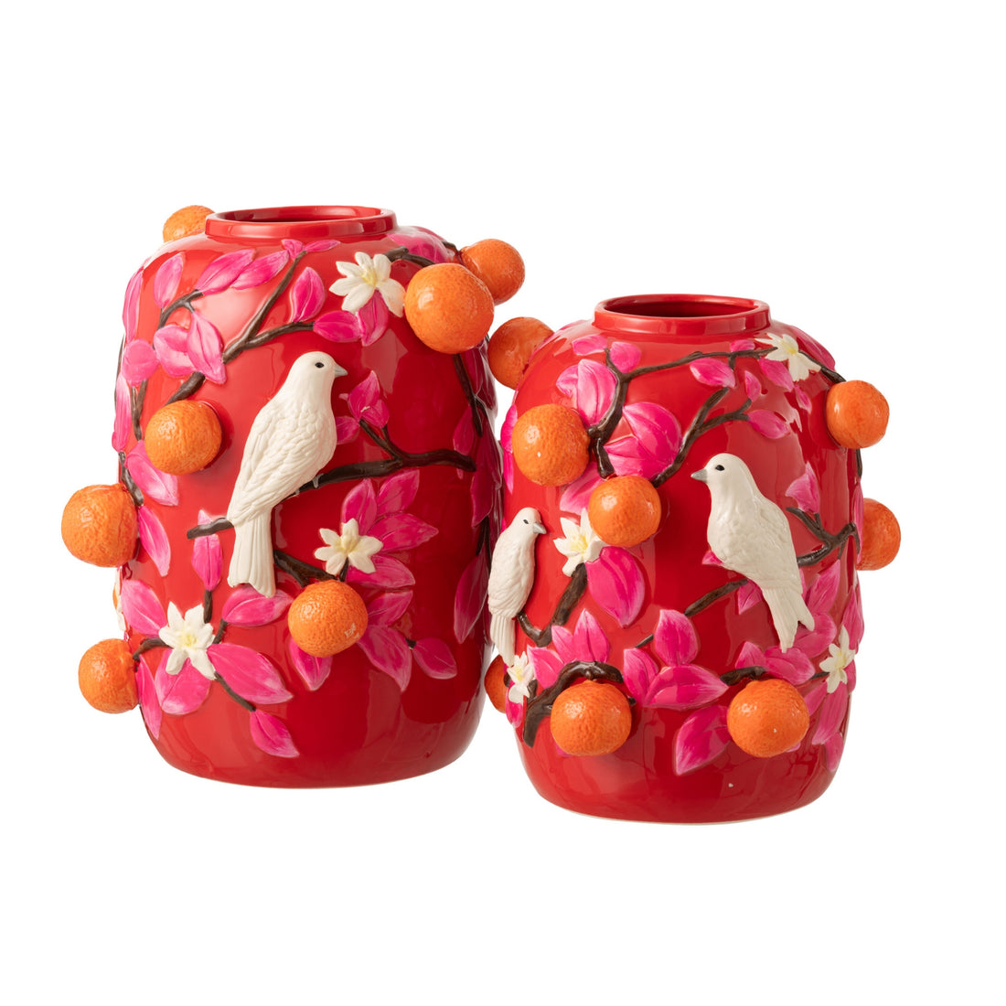 Jarrón Pájaro/Naranjas Cerámica Rosa/Naranja Pequeño J-Line