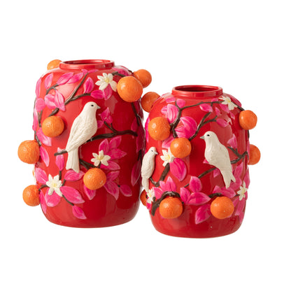 Jarrón Pájaro/Naranjas Cerámica Rosa/Naranja Pequeño J-Line