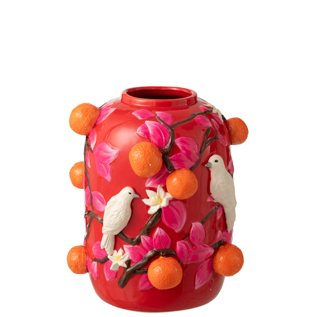 Jarrón Pájaro/Naranjas Cerámica Rosa/Naranja Pequeño J-Line