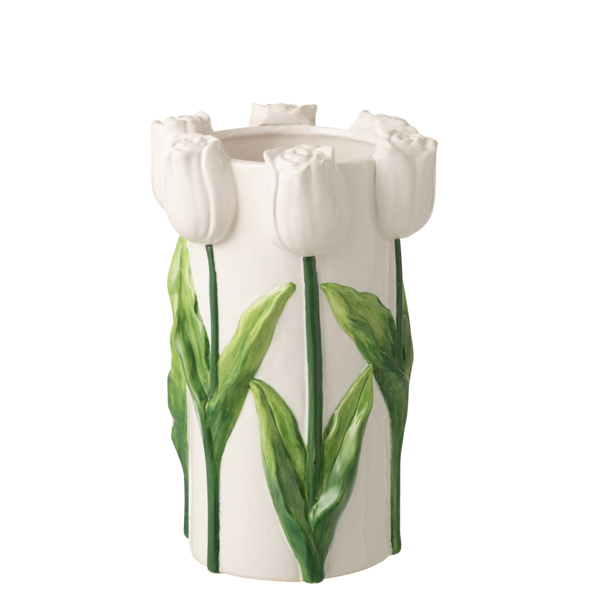Jarrón Tulipán Cerámica Blanco/Verde Grande J-Line