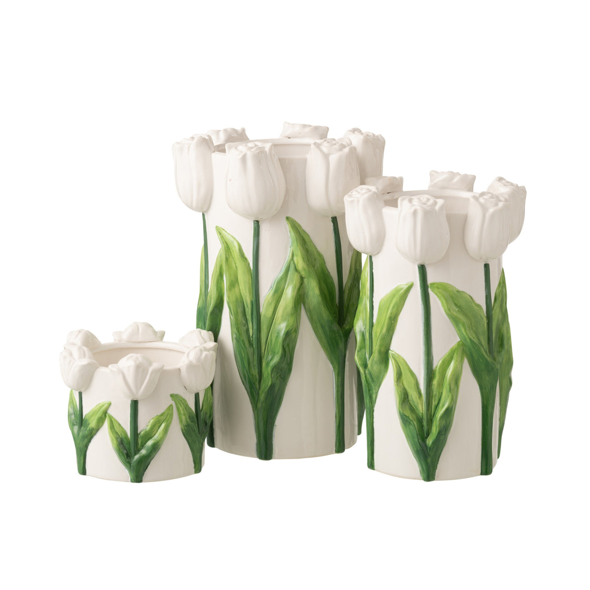 Jarrón Tulipán Cerámica Blanco/Verde Grande J-Line