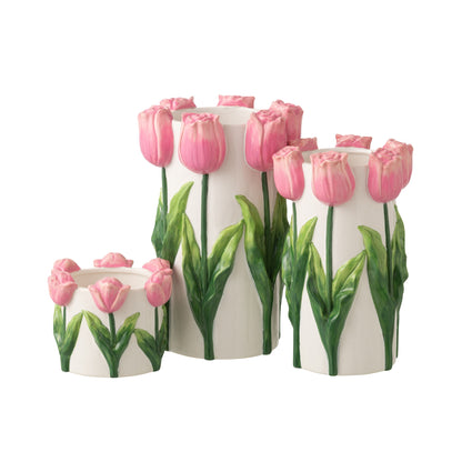 Jarrón Tulipán Cerámica Blanco/Rosa Claro Grande J-Line