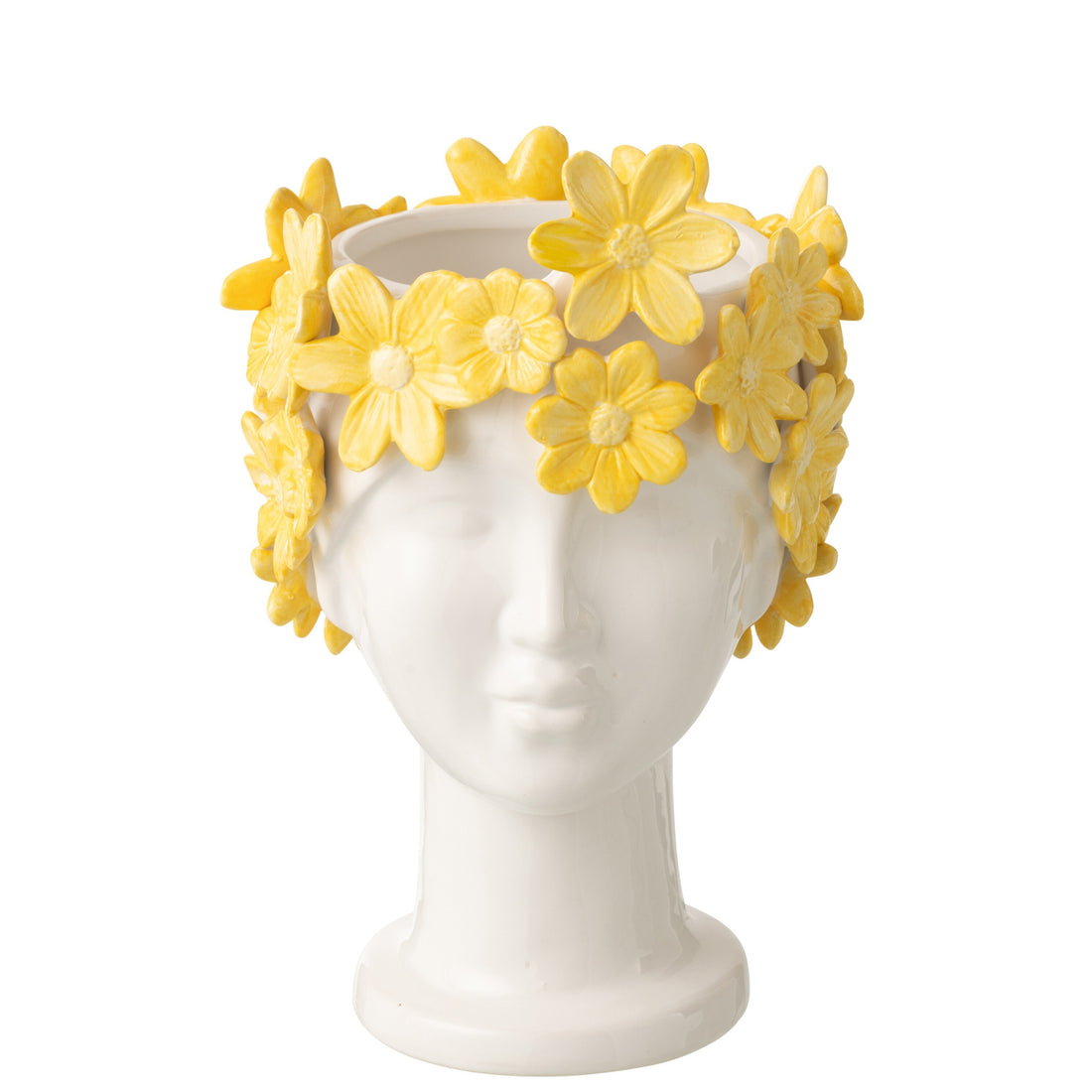 Maceta Mujer Flores Cerámica Blanco/Amarillo J-Line