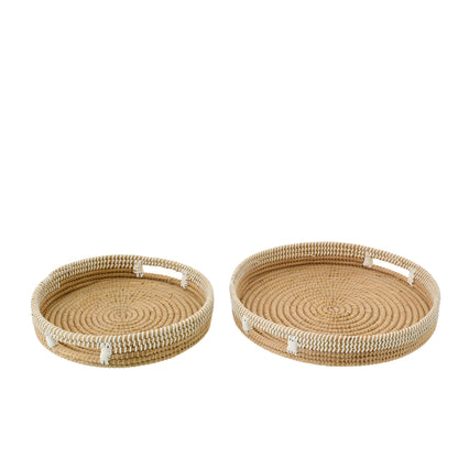 Juego de 2 bandejas decorativas de ratán natural/blanco J-Line