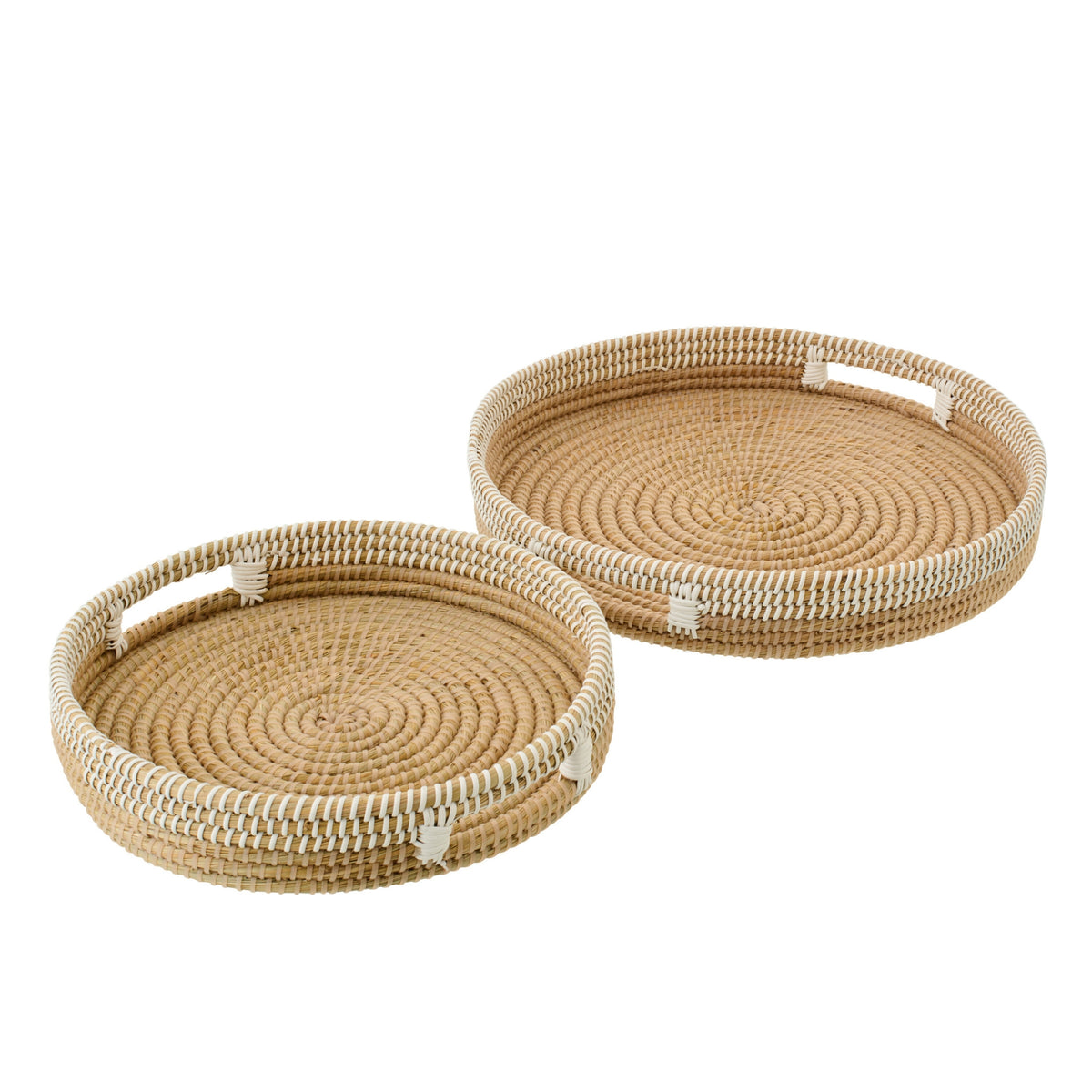 Juego de 2 bandejas decorativas de ratán natural/blanco J-Line
