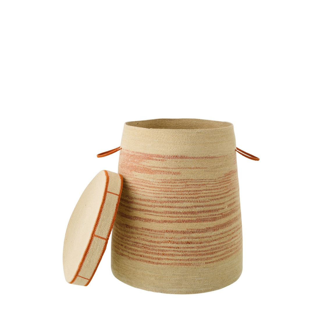 Cesta con asa + tapa a rayas de esparto natural/naranja oscuro J-Line