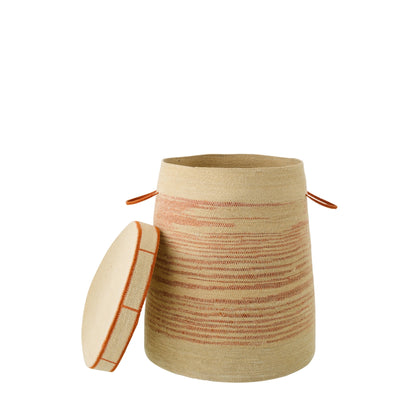Cesta con asa + tapa a rayas de esparto natural/naranja oscuro J-Line
