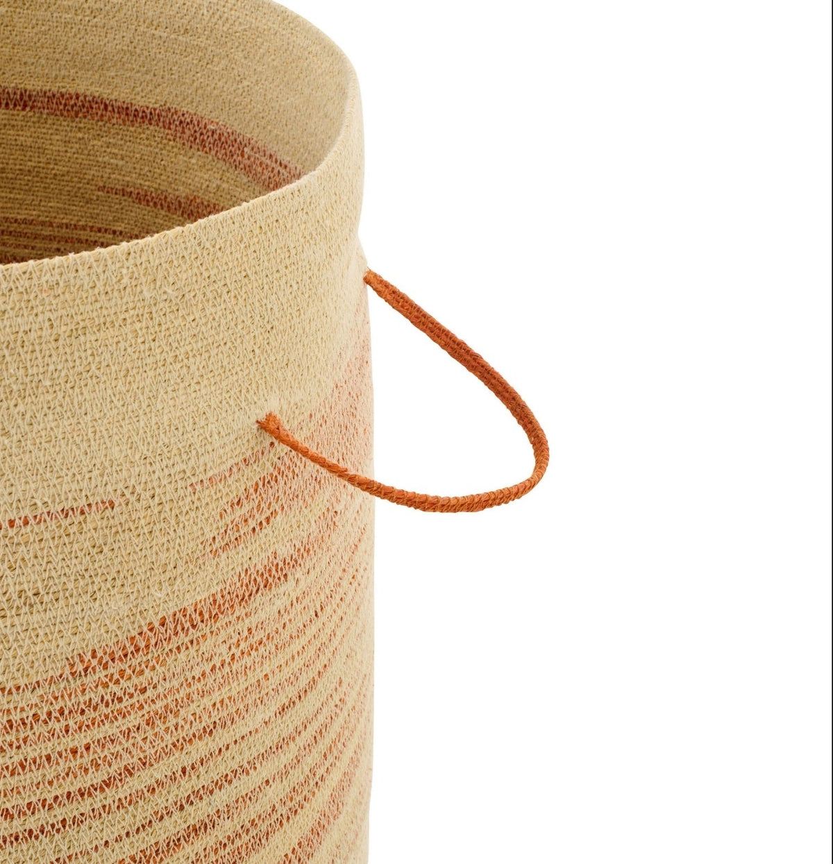 Cesta con asa + tapa a rayas de esparto natural/naranja oscuro J-Line