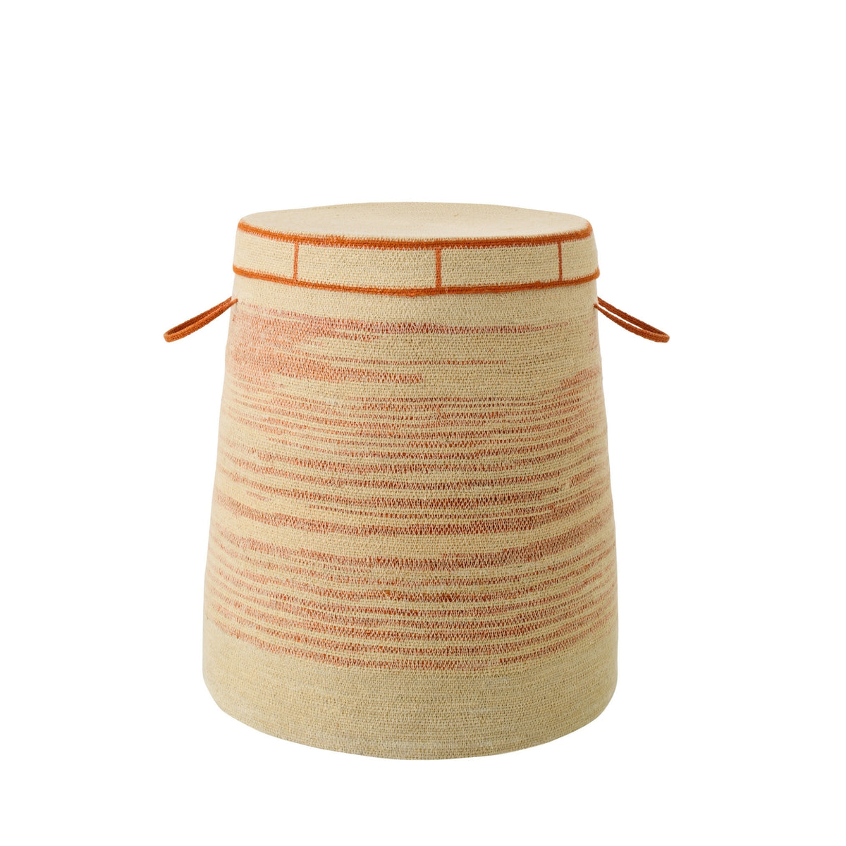 Cesta con asa + tapa a rayas de esparto natural/naranja oscuro J-Line