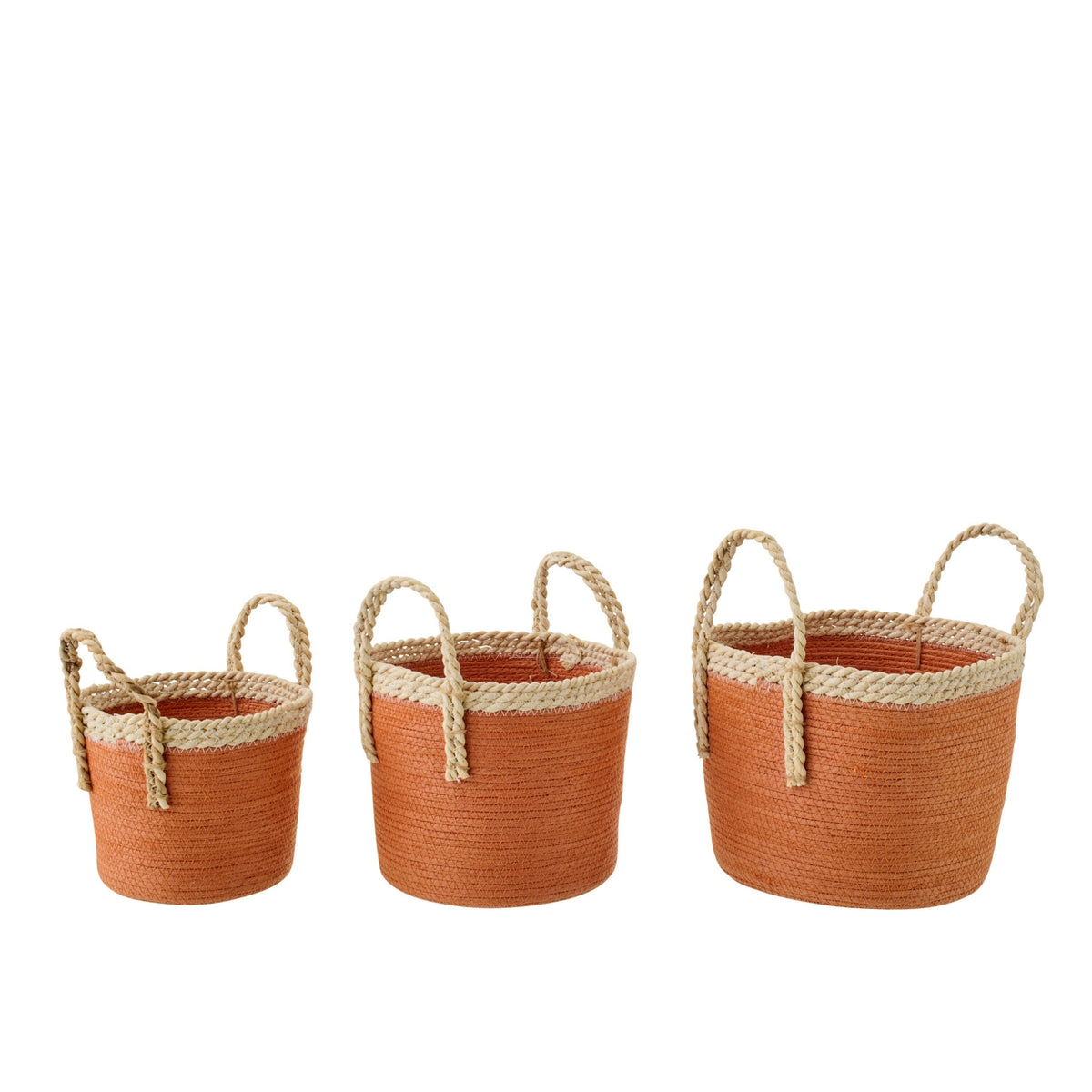 Juego de 3 cestas con asas de papel naranja oscuro/natural J-Line