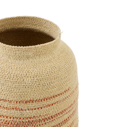 Cesta de hierba marina a rayas natural/naranja oscuro J-Line