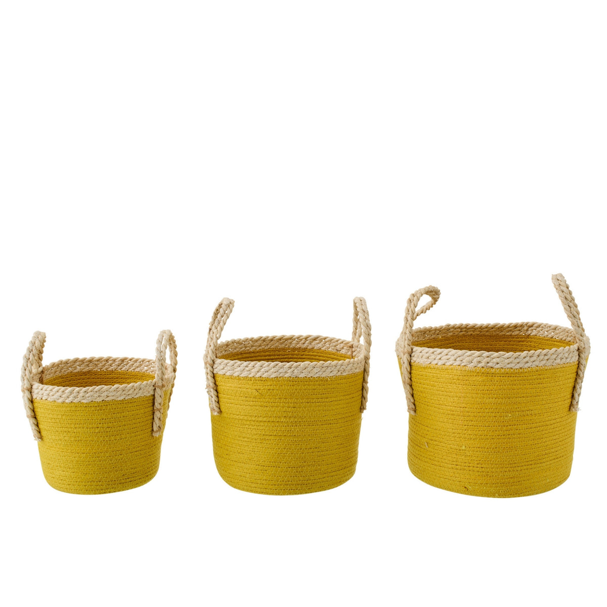 Juego de 3 cestas con asas de papel mostaza/natural J-Line