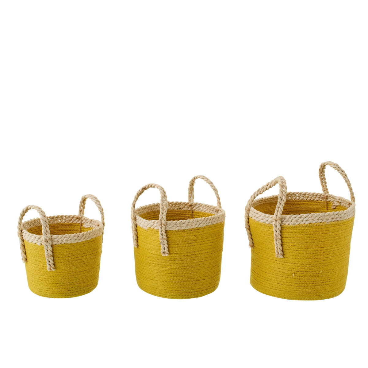 Juego de 3 cestas con asas de papel mostaza/natural J-Line