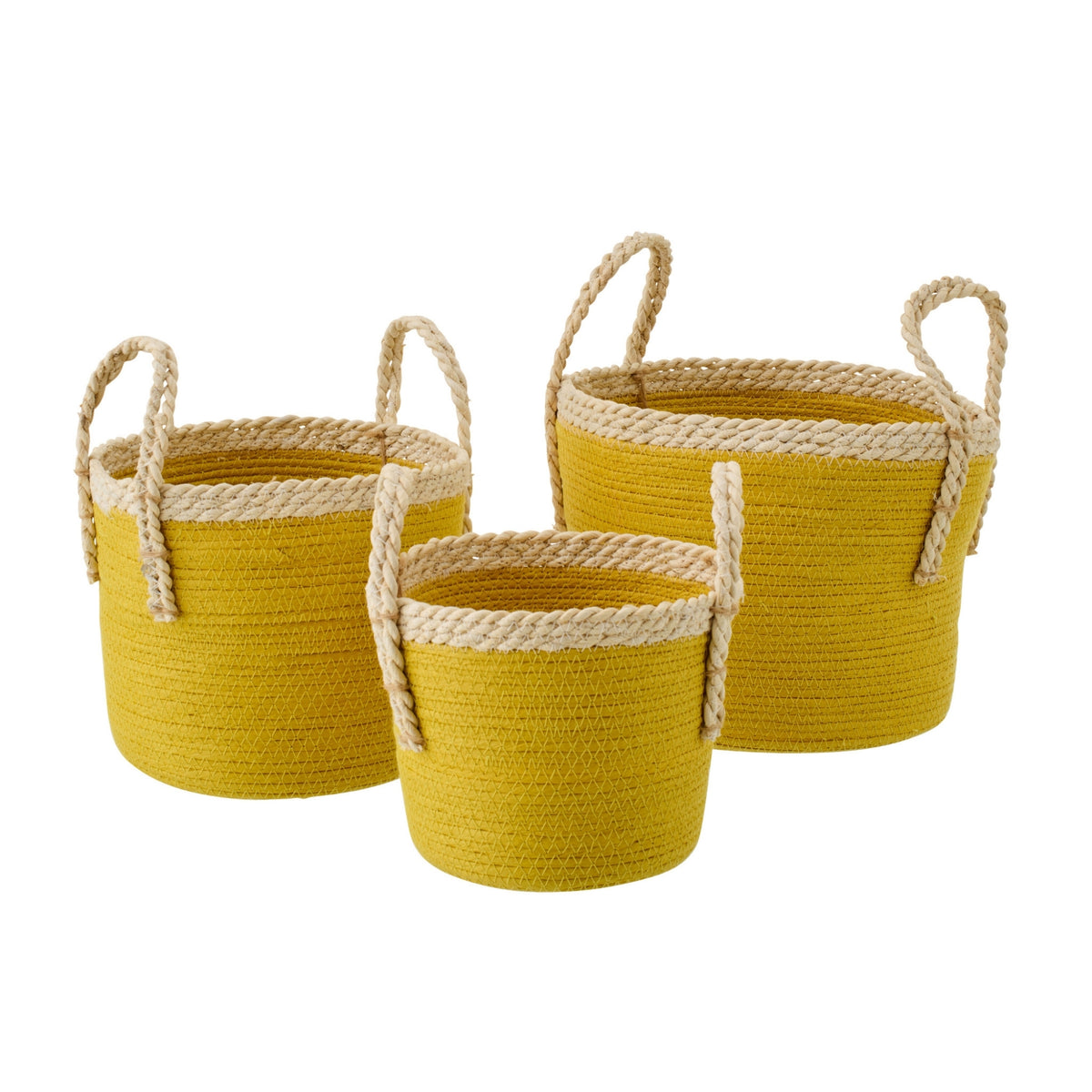 Juego de 3 cestas con asas de papel mostaza/natural J-Line