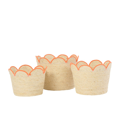 Juego de 3 cestas de flores de maíz natural/naranja J-Line