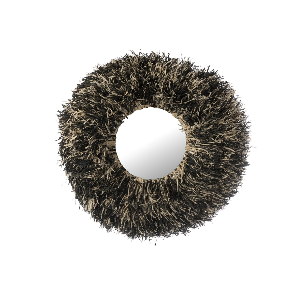 Espejo de pared redondo de sisal negro/blanco J-Line