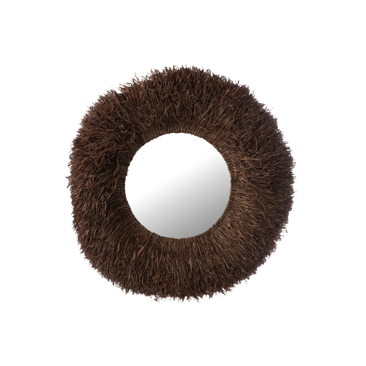Espejo de pared redondo de sisal marrón oscuro J-Line