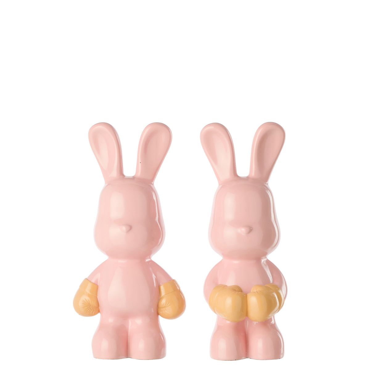 Set de 2 conejos Ray Boksend de polirresina rosa claro/albaricoque J-Line