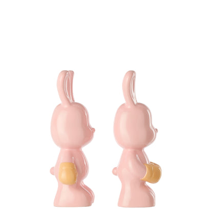 Set de 2 conejos Ray Boksend de polirresina rosa claro/albaricoque J-Line