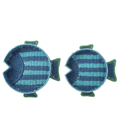 Bandeja decorativa de pez de papel a rayas azul oscuro/verde esmeralda, set de 2, J-Line