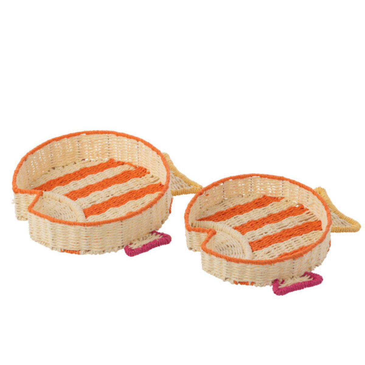 Set de 2 bandejas decorativas de papel a rayas con peces, multicolor, J-Line