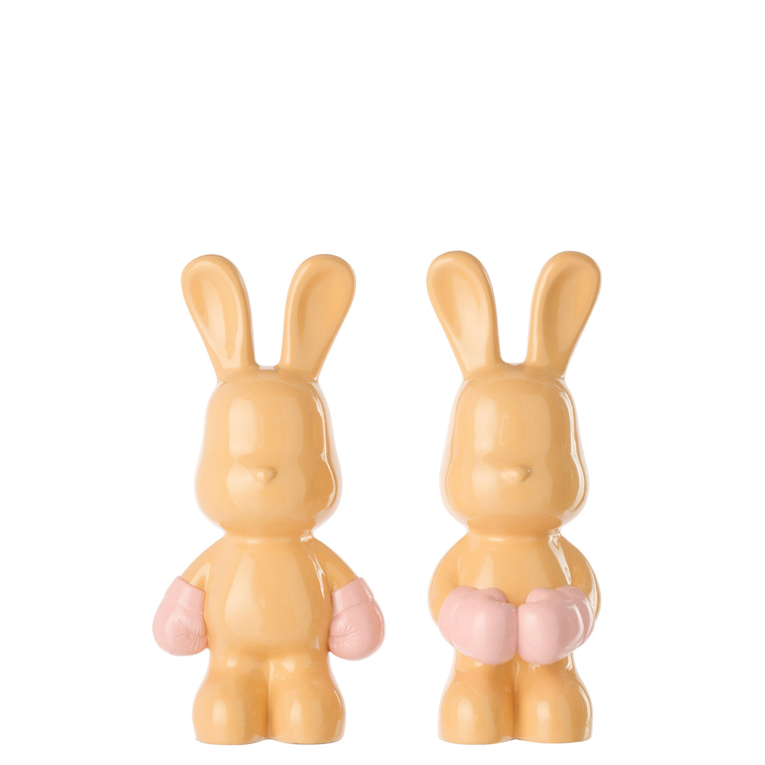 Conejo June Boxeador de Polirresina Melocotón/Rosa Claro Assortiment De 2 J-Line