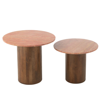 Mesa auxiliar redonda de mármol terracota/marrón oscuro, juego de 2, J-Line