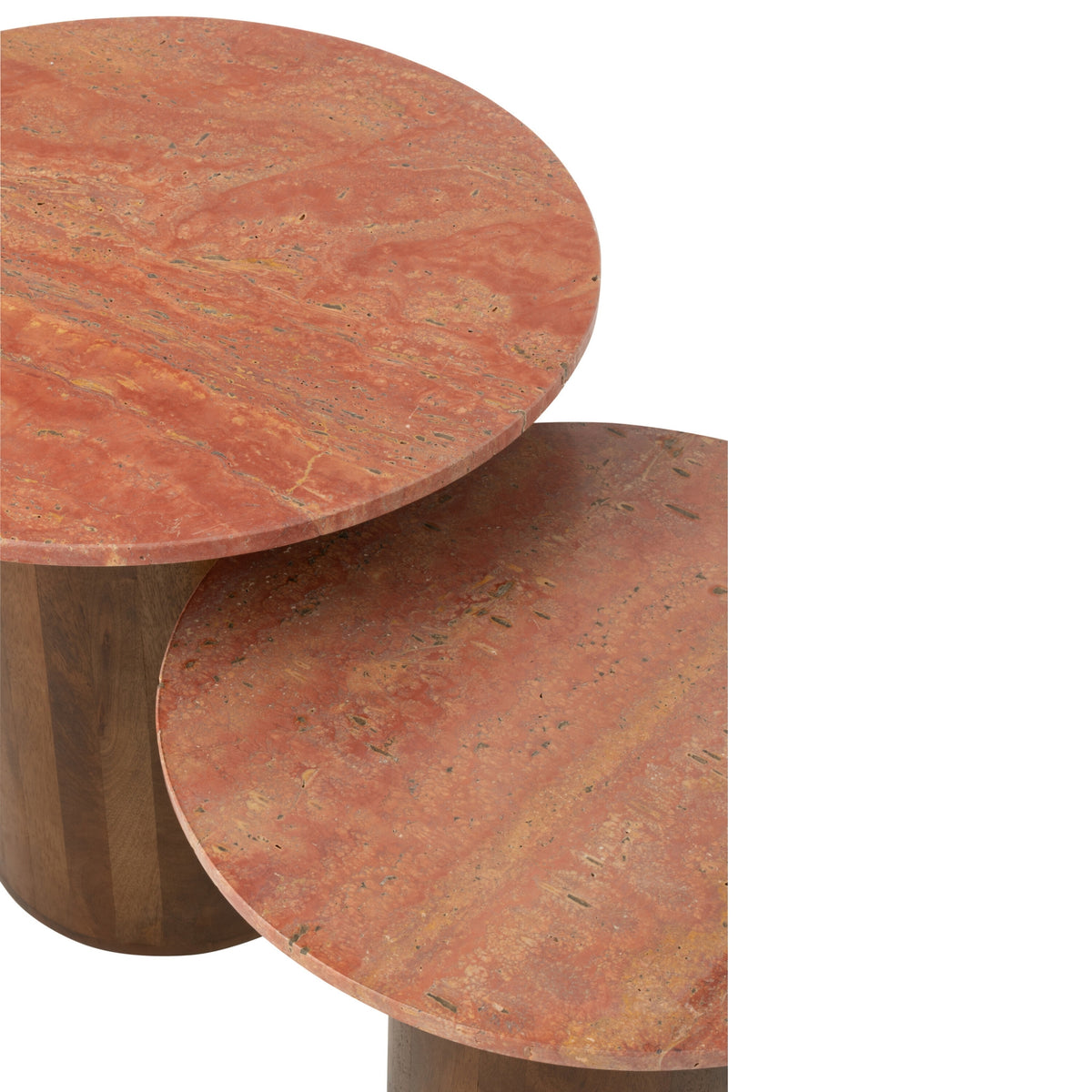 Mesa auxiliar redonda de mármol terracota/marrón oscuro, juego de 2, J-Line