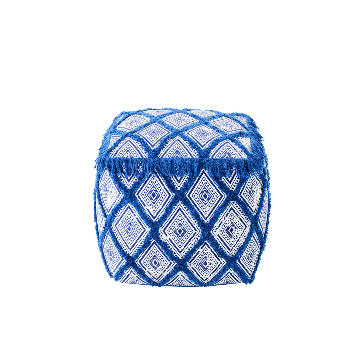 Puf con estampado oriental de algodón azul/blanco J-Line