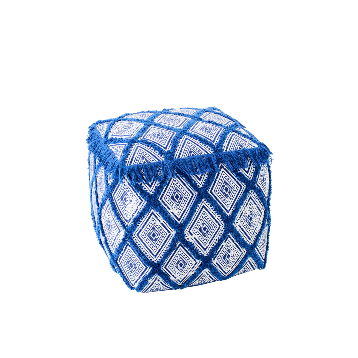 Puf con estampado oriental de algodón azul/blanco J-Line