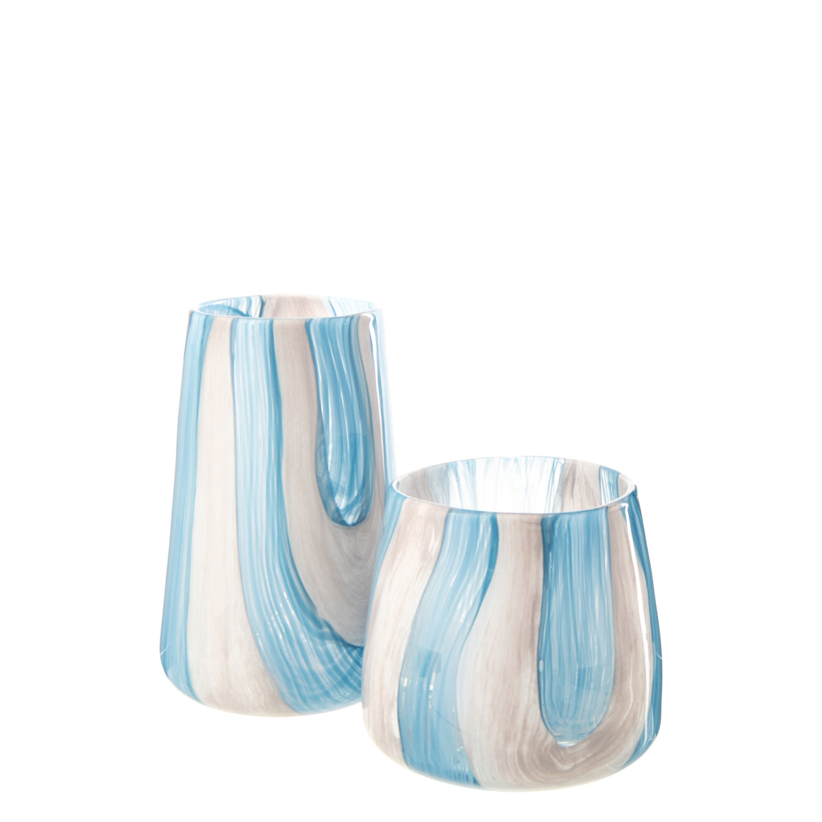 Portavelas de cristal rayado azul azur/blanco grande J-Line