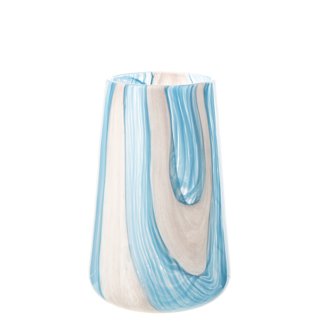 Portavelas de cristal rayado azul azur/blanco grande J-Line