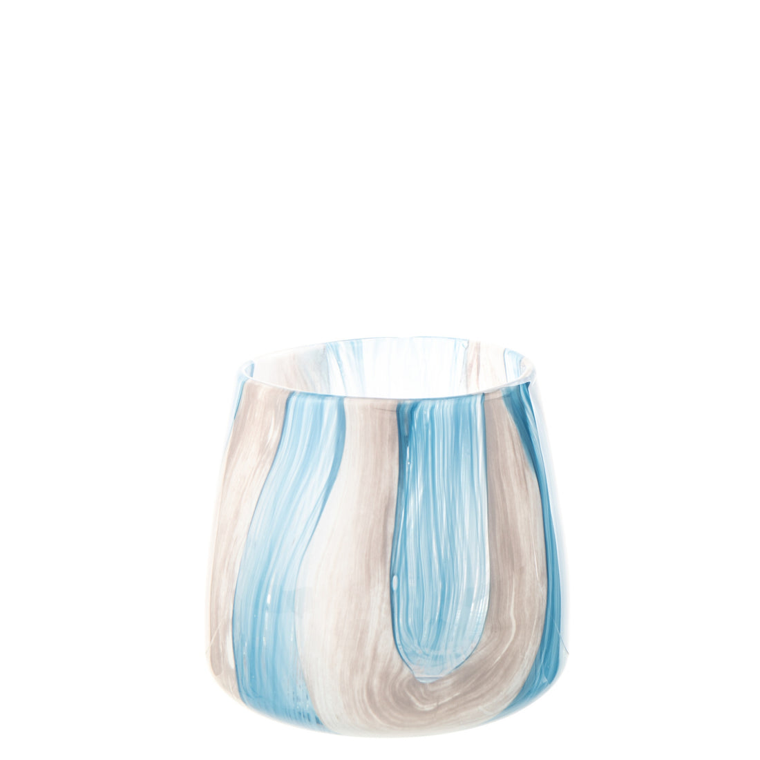 Portavelas de cristal rayado azul azur/blanco pequeño J-Line