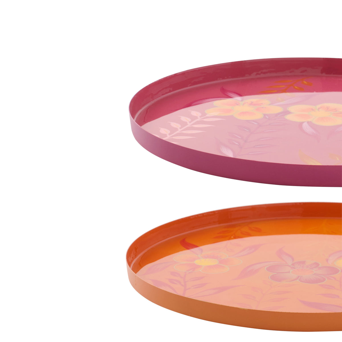 Bandeja decorativa de metal con flores rosa/naranja, surtido de 2 de J-Line