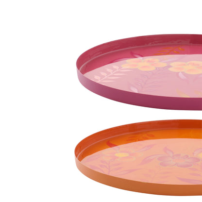 Bandeja decorativa de metal con flores rosa/naranja, surtido de 2 de J-Line