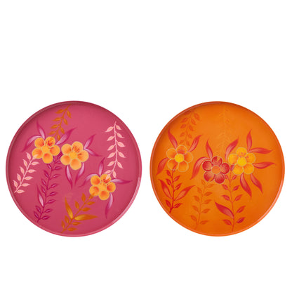 Bandeja decorativa de metal con flores rosa/naranja, surtido de 2 de J-Line