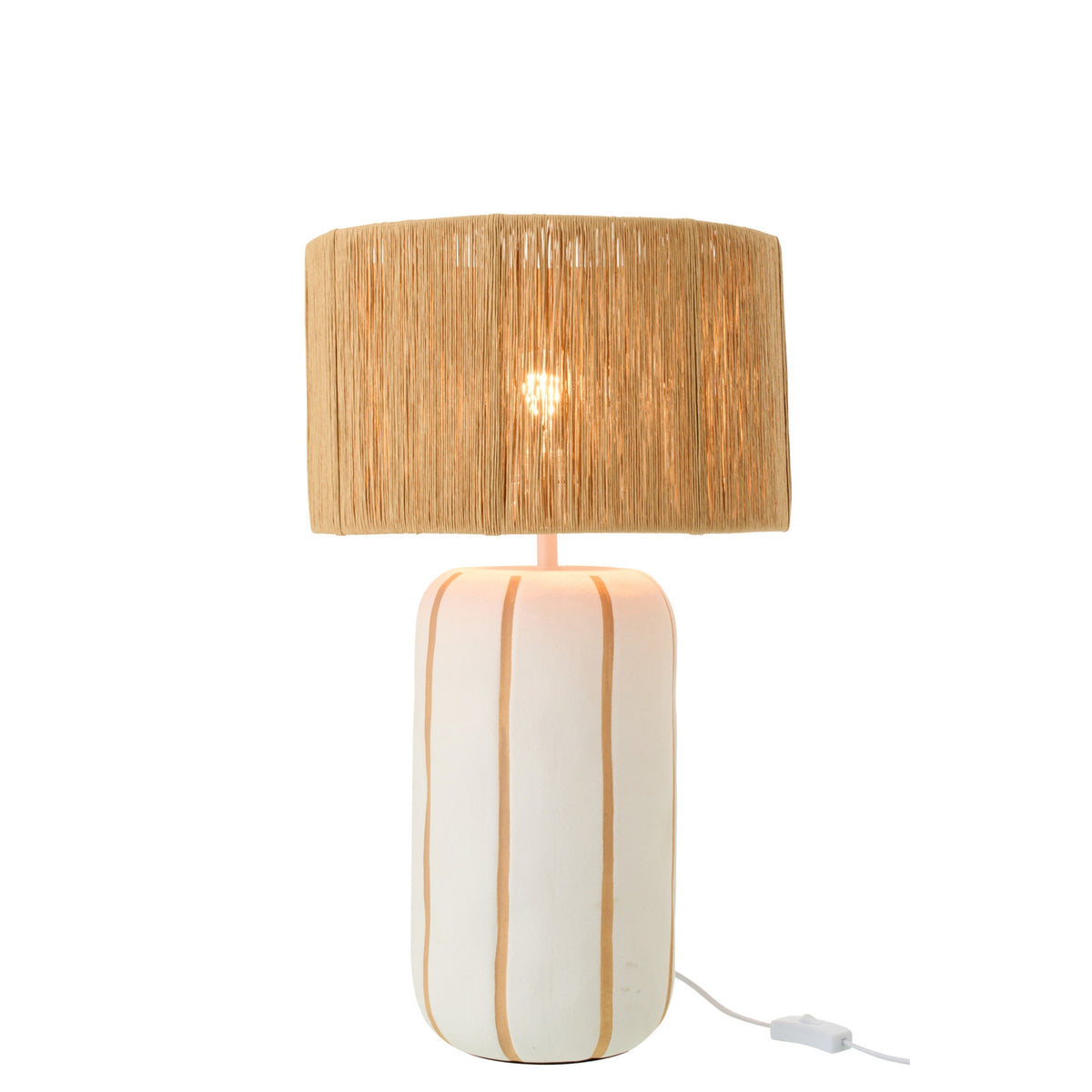 Lámpara de mesa de cerámica a rayas natural/blanco, grande, J-Line