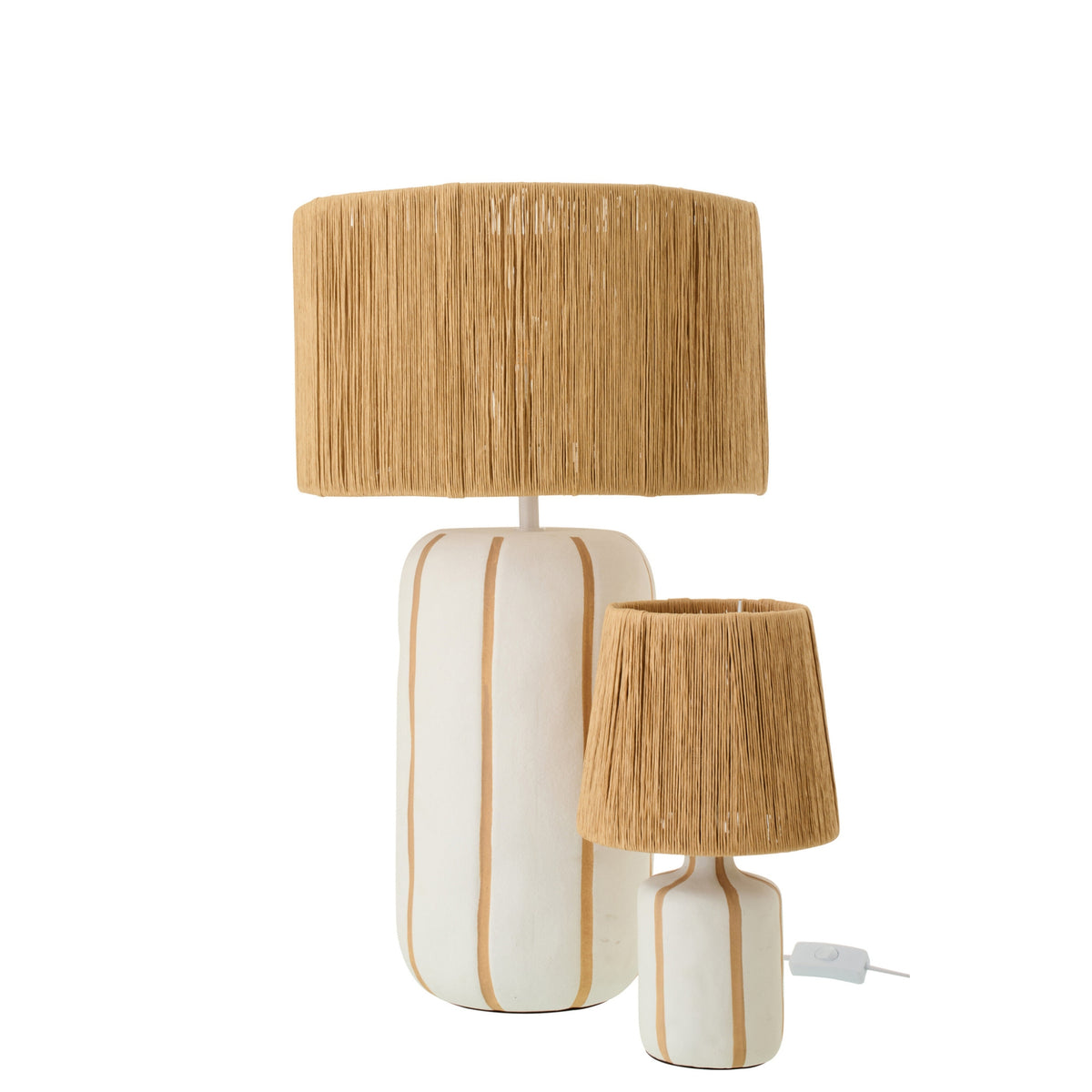 Lámpara de mesa de cerámica a rayas natural/blanco, grande, J-Line