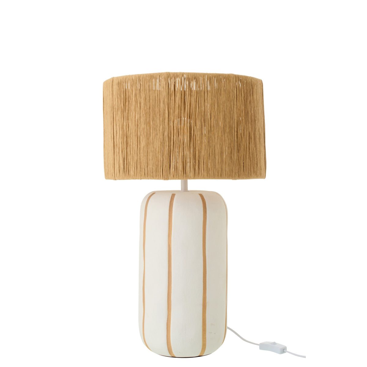 Lámpara de mesa de cerámica a rayas natural/blanco, grande, J-Line