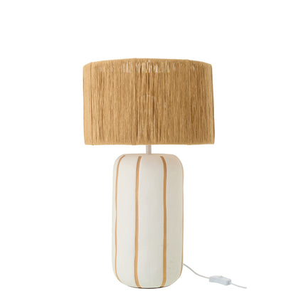Lámpara de mesa de cerámica a rayas natural/blanco, grande, J-Line