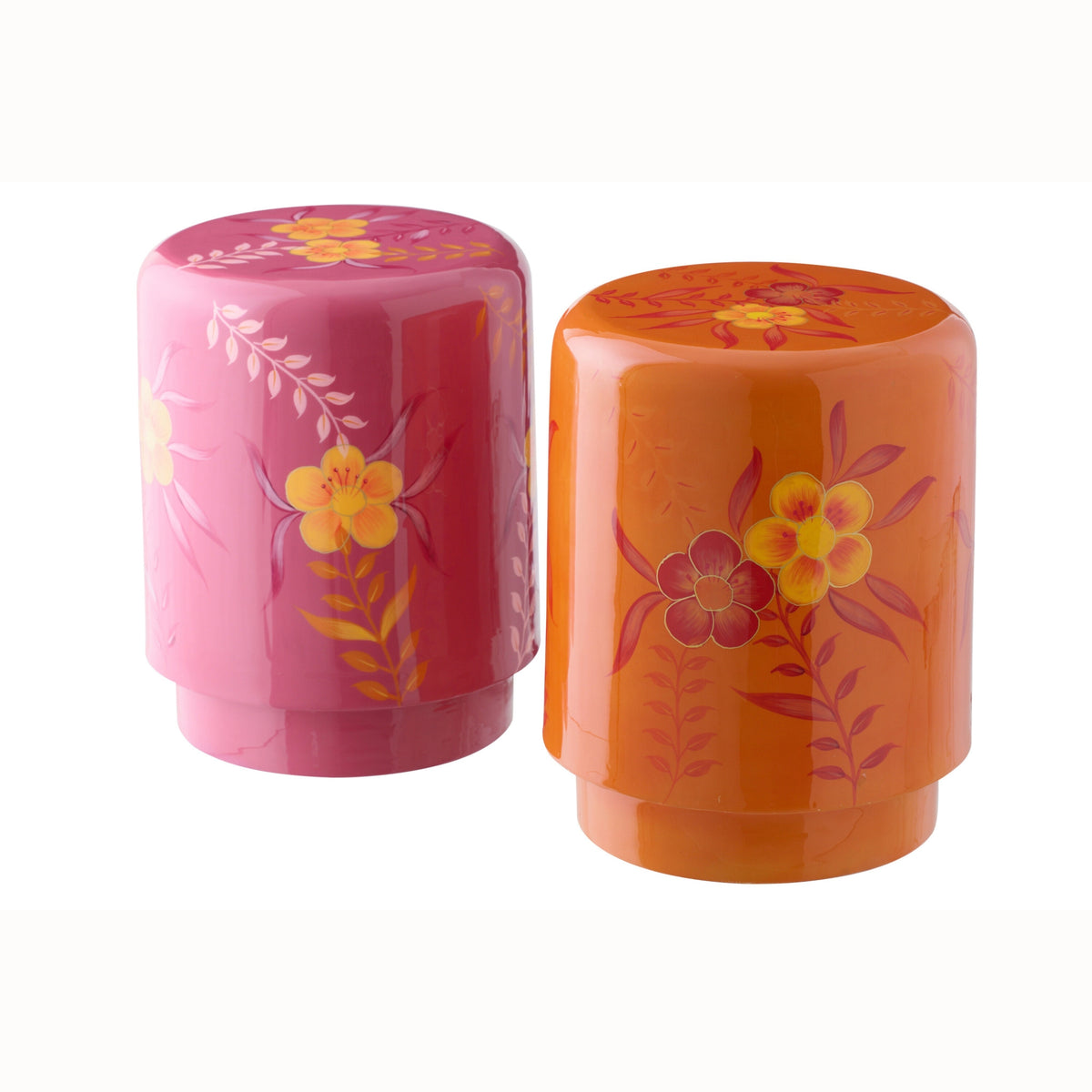 Taburete Flores Metal Rosa/Naranja Surtido De 2 J-Line