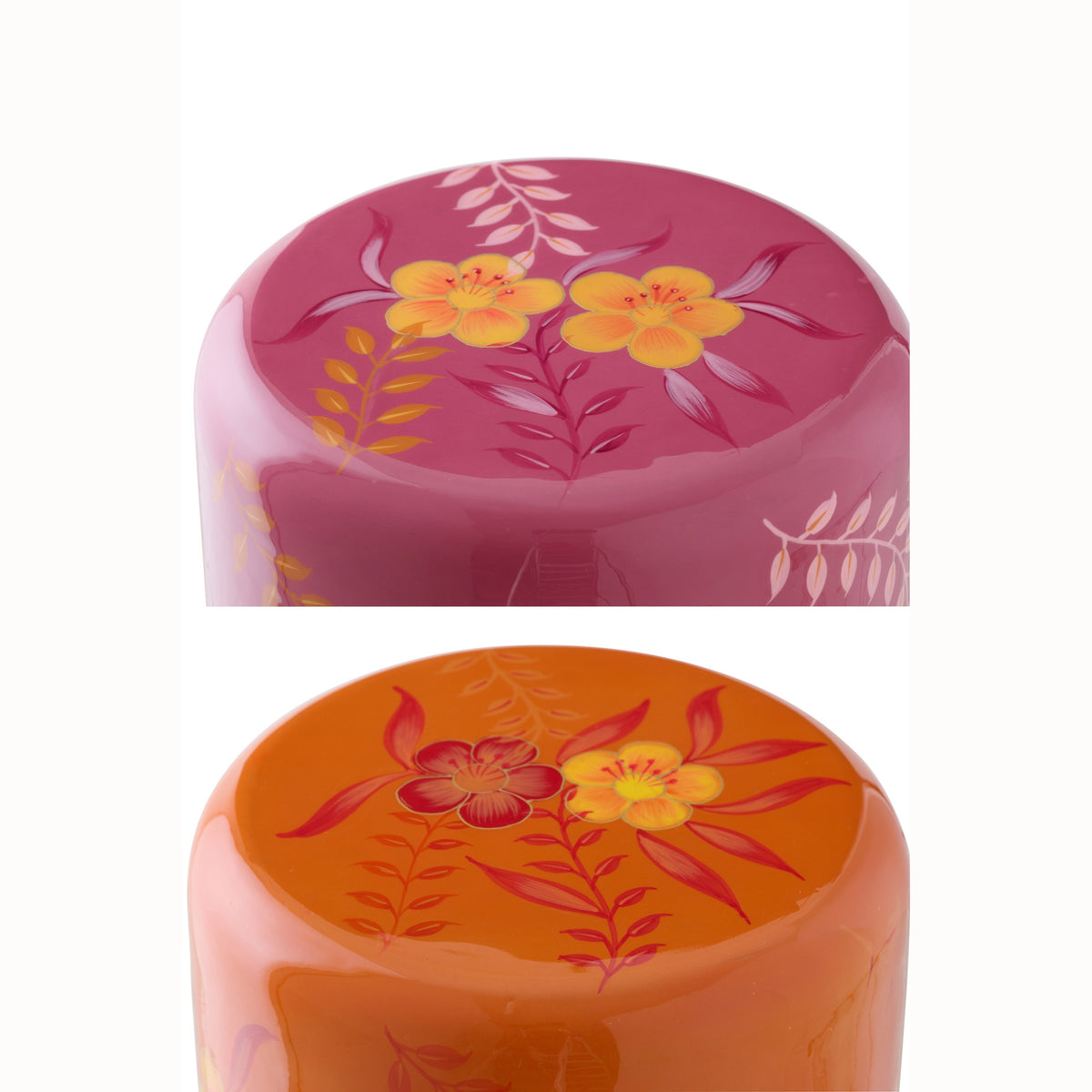 Taburete Flores Metal Rosa/Naranja Surtido De 2 J-Line