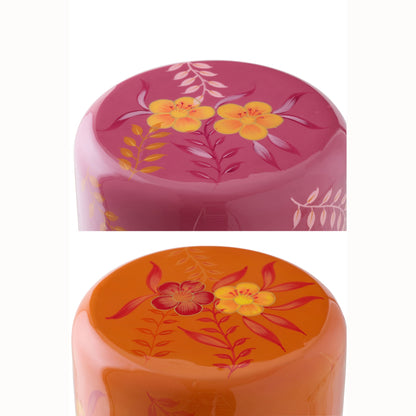 Taburete Flores Metal Rosa/Naranja Surtido De 2 J-Line