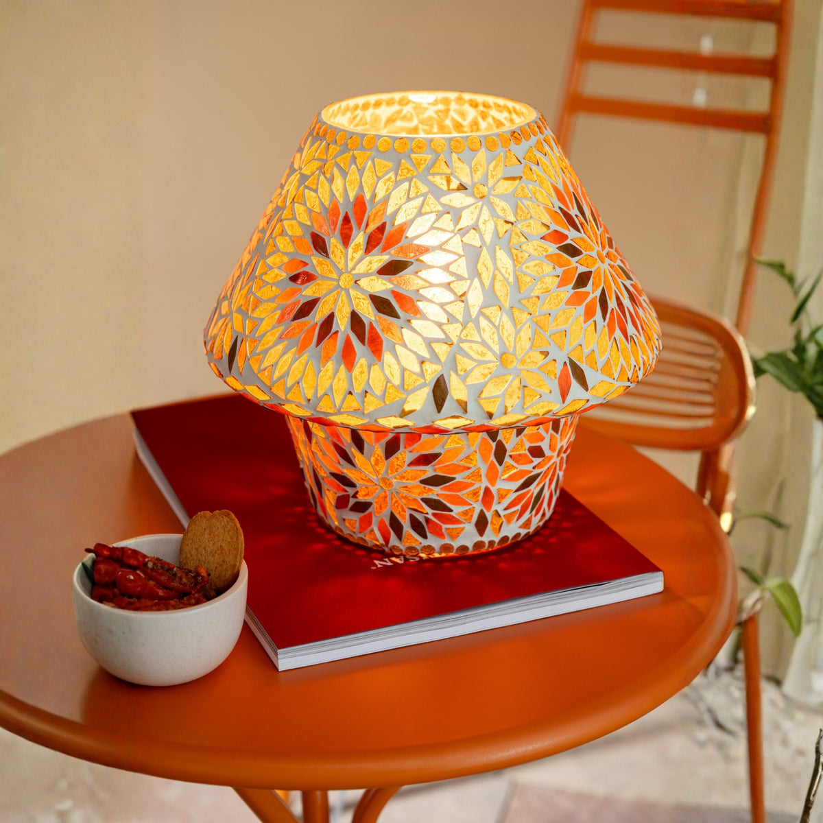 Mesa de jardín Trípode Redonda Metal Naranja Grande J-Line