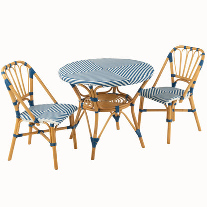 Mesa de comedor de ratán azul/blanco J-Line