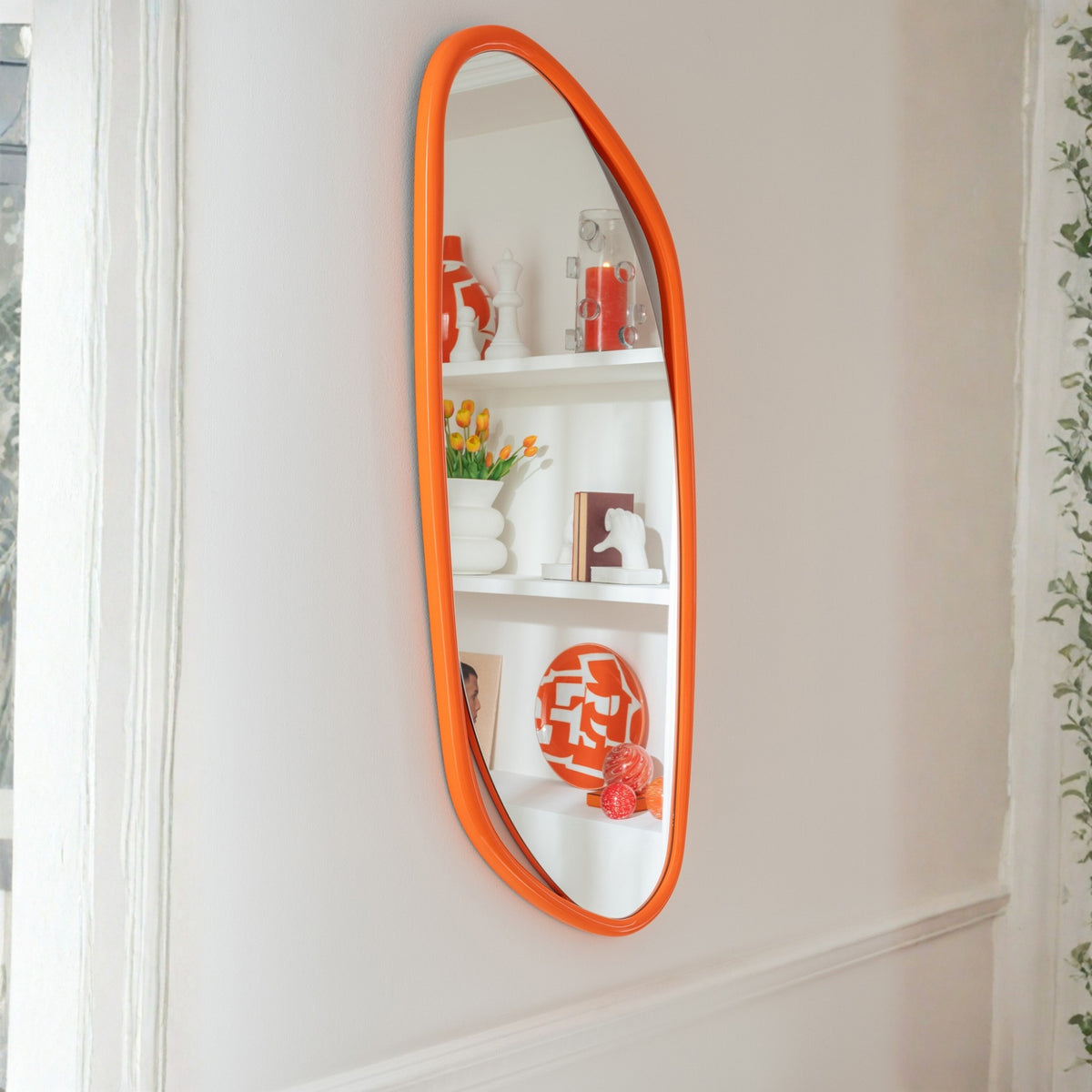 Espejo de pared irregular MDF/pintura naranja J-Line