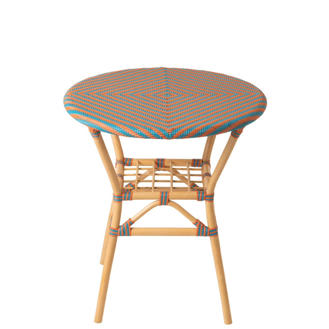 Mesa de comedor de exterior Geo redonda de ratán naranja/turquesa J-Line