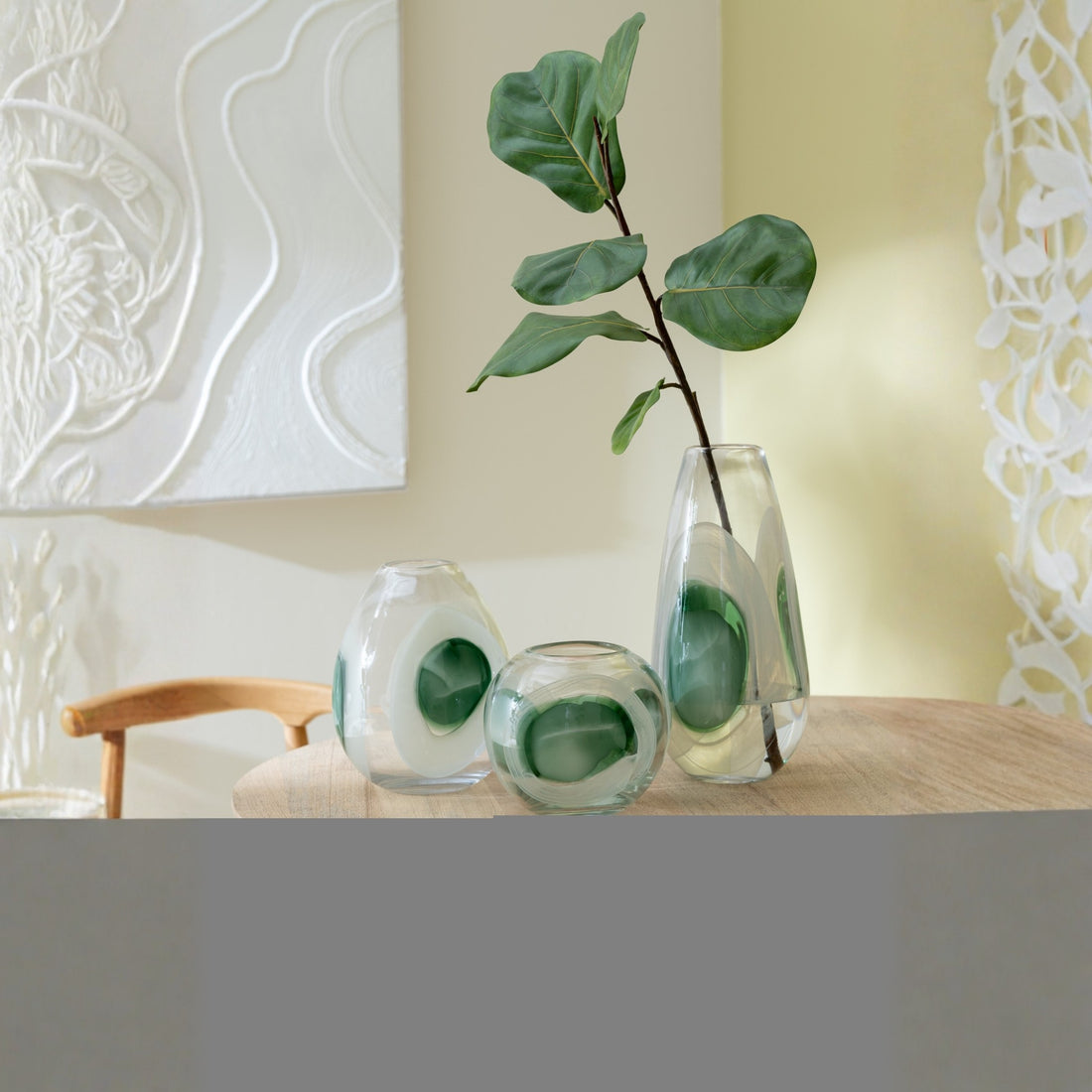 Jarrón Livy Vidrio Verde/Blanco/Transparente Mediano Ø20,5xH25,5cm J-Line